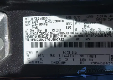 2016 Ford Escape Titanium from USA, damaged, VIN 1FMCU0J97GUB03722